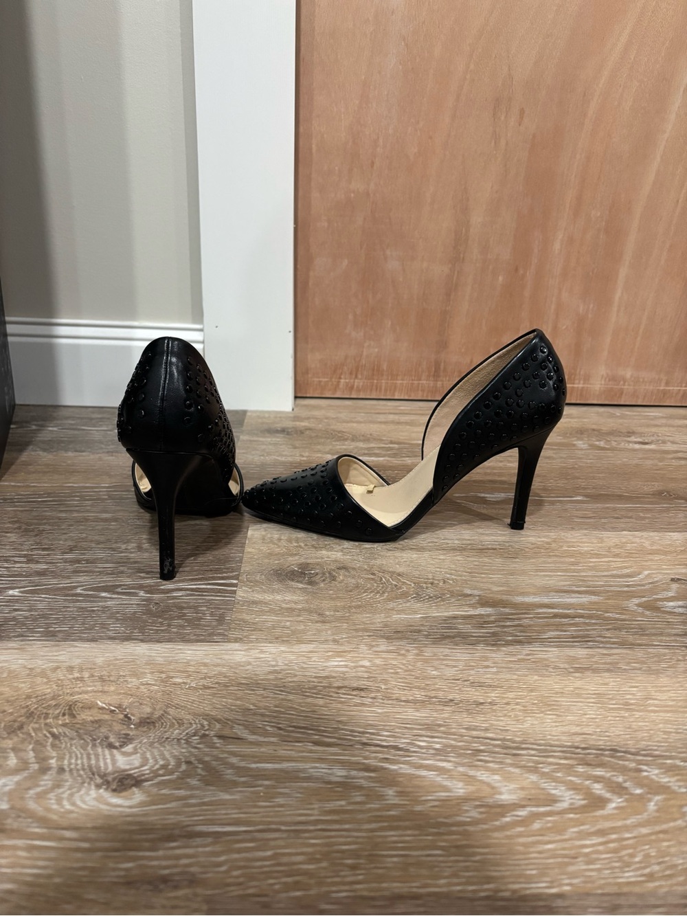 French Connection Black Studded Pointed-Toe Stiletto Heels